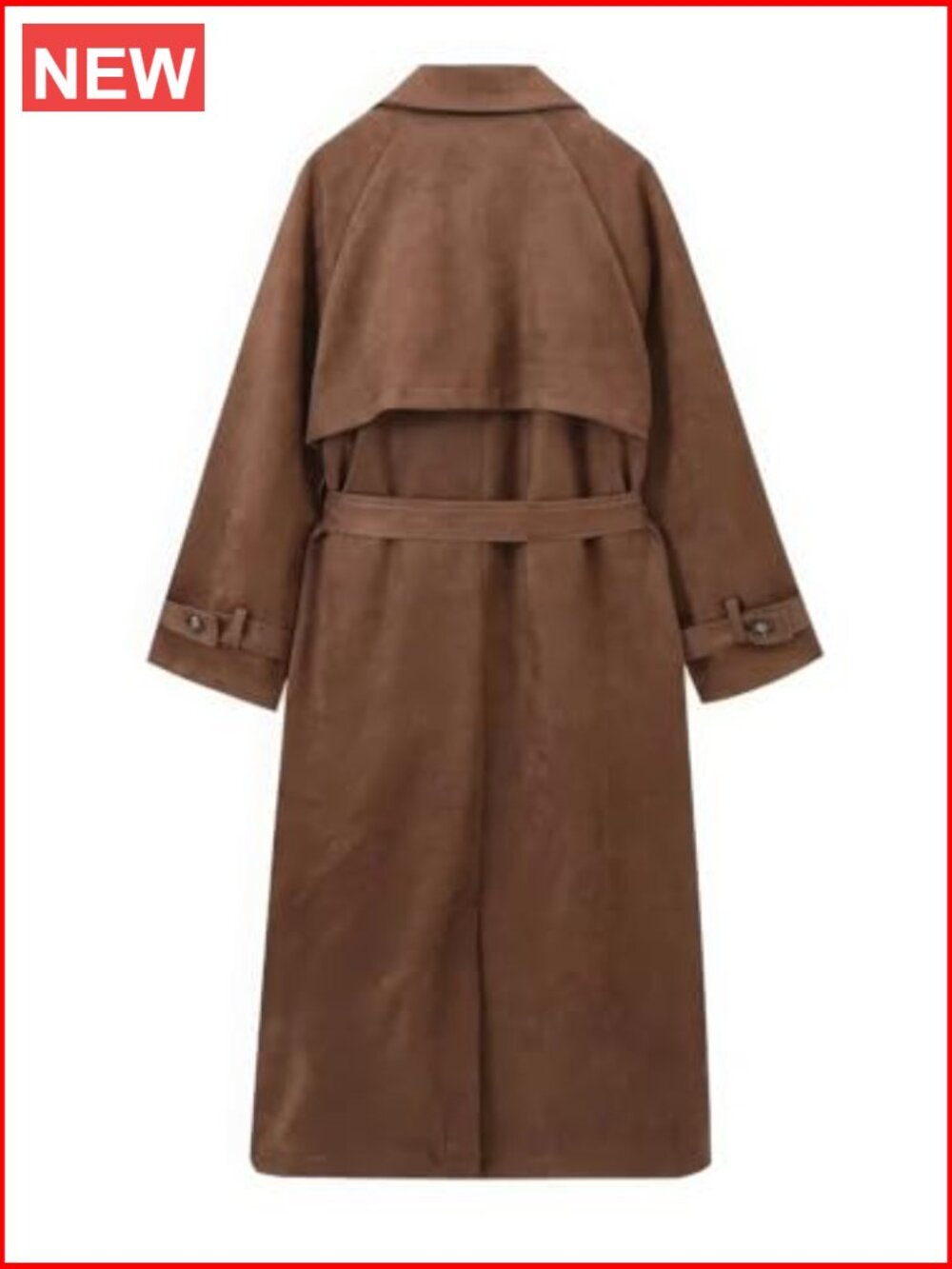 Faux Suede Open Front Long Trench Coat Notched Lapel Double Breasted Maxi - Picture 3 of 5